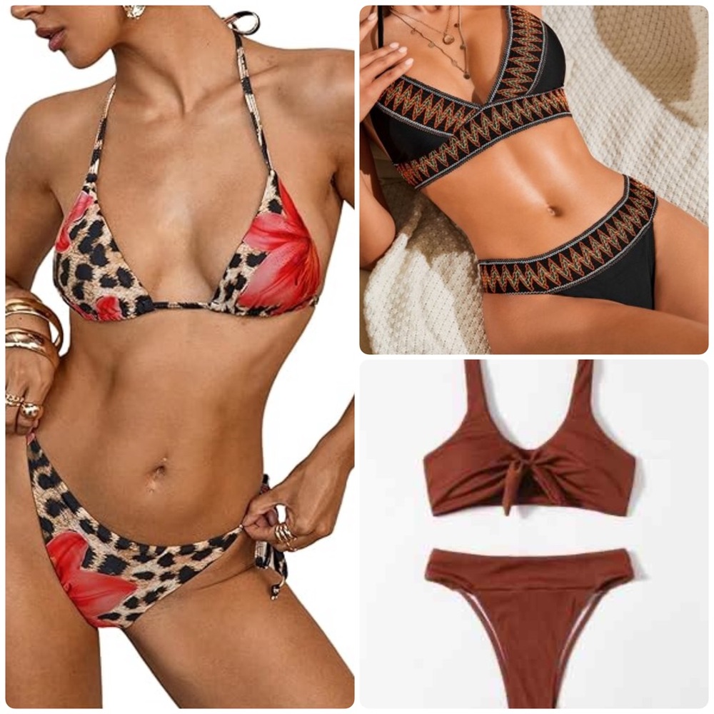 Bikini Swimsuit Lot Bundle of 3 Halter Chevron Summer Beach Leopard High Cut